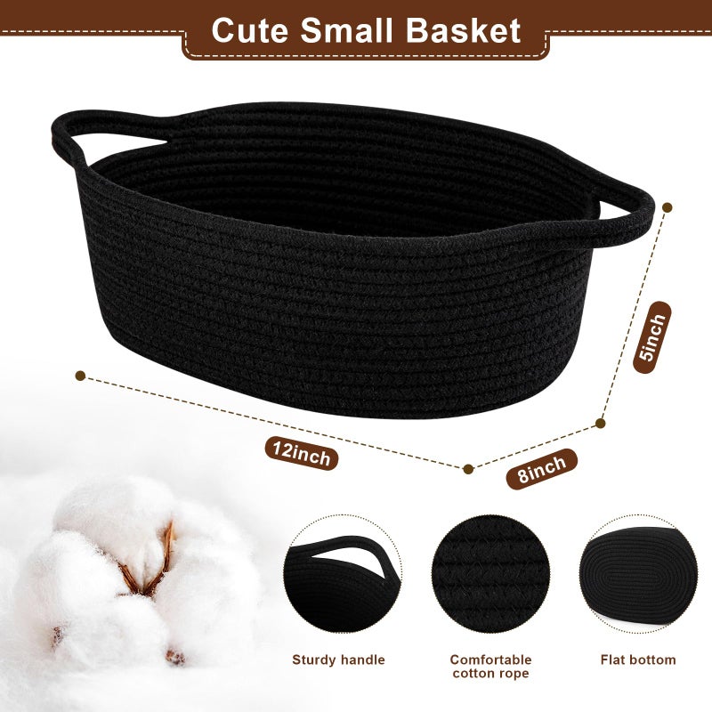 OIAHOMY Gift Basket with Handle, Small Woven Basket with Gift Bag, Ribbon and Wrap Tissue Paper, Nursery Bins Empty to Fill with Small Items, Baby, Pet Toy Organizer - Black - Image 4