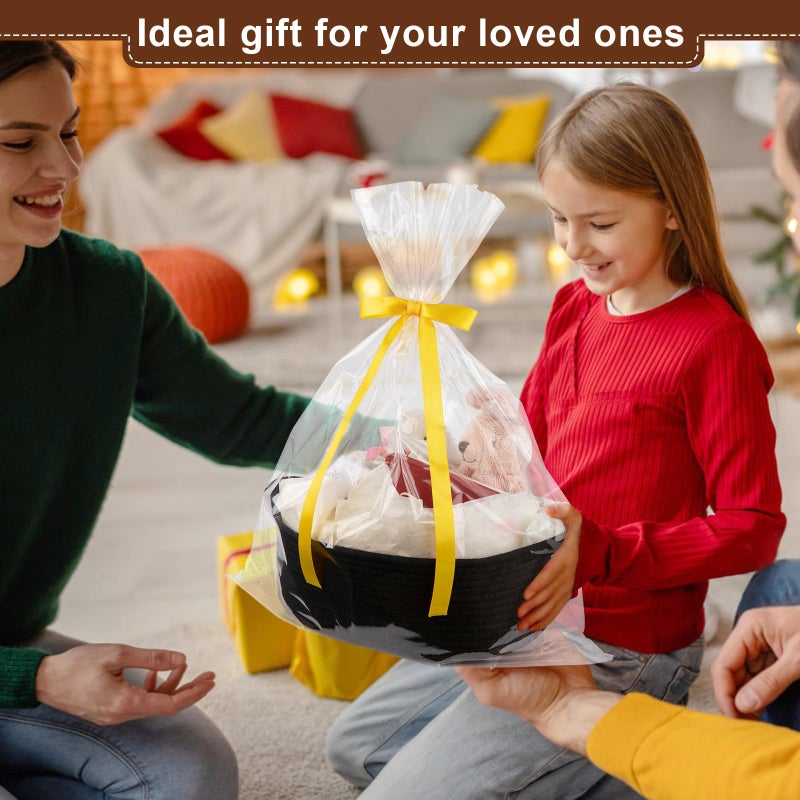 OIAHOMY Gift Basket with Handle, Small Woven Basket with Gift Bag, Ribbon and Wrap Tissue Paper, Nursery Bins Empty to Fill with Small Items, Baby, Pet Toy Organizer - Black - Image 3