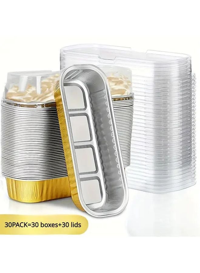 Golden Color 30pcs Mini Loaf Baking Pans With Lids 6 8oz Rectangle Aluminum Foil Containers - Image 1