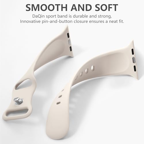 DaQin Sport Band Compatible with Apple Watch Bands 40mm 41mm 42mm 44mm 45mm 46mm 49mm 38mm for Women Men, Soft Silicone Waterproof Strap for iWatch Series 11 10 9 8 7 6 5 4 3 2 1 SE Ultra, Starlight - Image 4