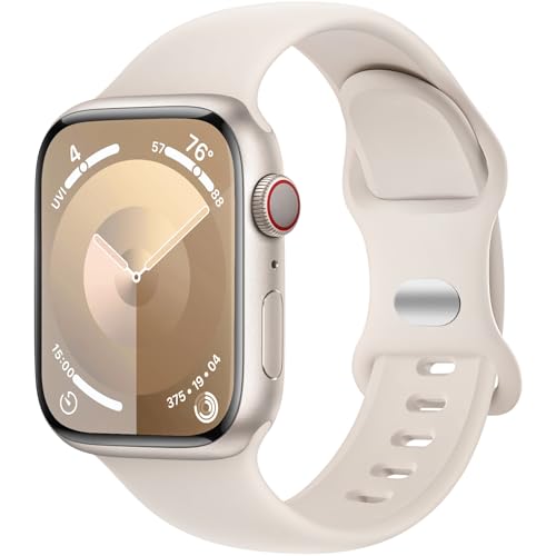 DaQin Sport Band Compatible with Apple Watch Bands 40mm 41mm 42mm 44mm 45mm 46mm 49mm 38mm for Women Men, Soft Silicone Waterproof Strap for iWatch Series 11 10 9 8 7 6 5 4 3 2 1 SE Ultra, Starlight - Image 1