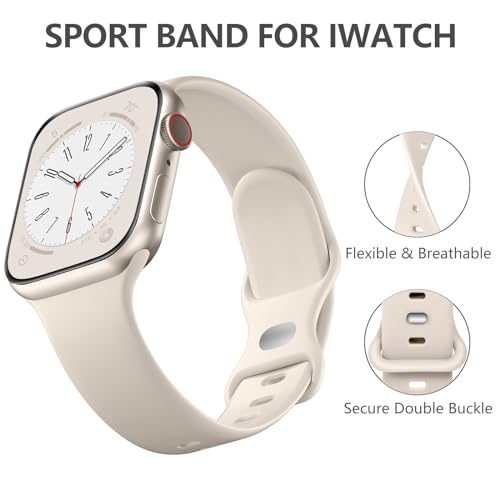DaQin Sport Band Compatible with Apple Watch Bands 40mm 41mm 42mm 44mm 45mm 46mm 49mm 38mm for Women Men, Soft Silicone Waterproof Strap for iWatch Series 11 10 9 8 7 6 5 4 3 2 1 SE Ultra, Starlight - Image 5