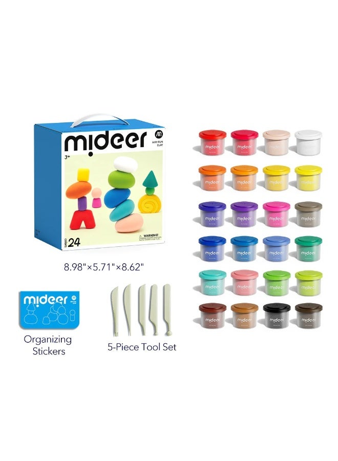Mideer Airy Fun Clay 24 Colors Set – Soft Lightweight Modeling Clay for Kids Age 3+, Non Sticky Air Dry Craft Clay with Sculpting Tools, Creative DIY Art & Craft Play Dough Kit - Image 1