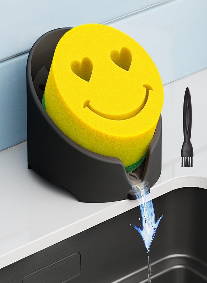 ان اي هوم حامل إسفنجات سيليكون من NiHome متوافق مع إسفنجات Scrub Daddy Mommy للمطبخ والحمام، منظم تصريف تلقائي، يحمل إسفنجات وأدوات تنظيف متعددة، آمن للاستخدام في غسالة الأطباق (أسود) - Image 1