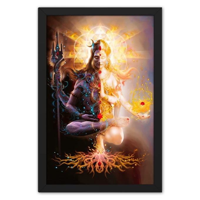 RITWIKAS ABSTRACT WALL ART OF SHIVA AS ARDHANARISHWARA WITH FRAME FOR HOME AND OFFICE DECOR 95 INCH X 135 INCH MULTI COLORED DIGITAL PAINTING