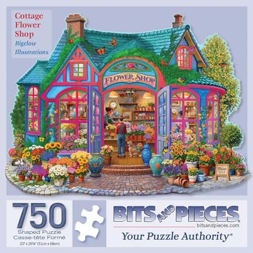 Bits and Pieces 750 Piece Puzzles for Adults Cottage Flower Shop Large 20 x 27 Jigsaw Puzzles 750 Pieces Floral House Shaped No 2 Pieces Alike - Image 1