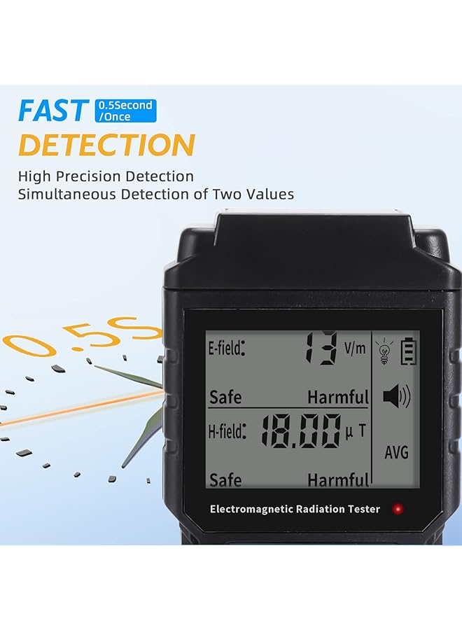 KASTWAVE Emf Meter, Portable Digital Radiation Detector, Handheld Emf Detector For Home/Outdoor, Electric/Magnetic Field/Ghost Detector - Led Light & Sound Alarm Black (1-1999V/M, 0.01-99.99Μt) - Image 3