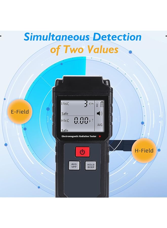 KASTWAVE Emf Meter, Portable Digital Radiation Detector, Handheld Emf Detector For Home/Outdoor, Electric/Magnetic Field/Ghost Detector - Led Light & Sound Alarm Black (1-1999V/M, 0.01-99.99Μt) - Image 4