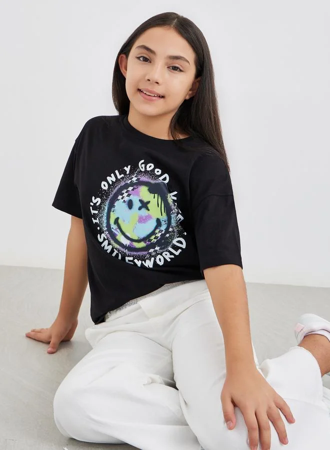 ستايلي Styli Graphic Print Short Sleeve T-Shirt