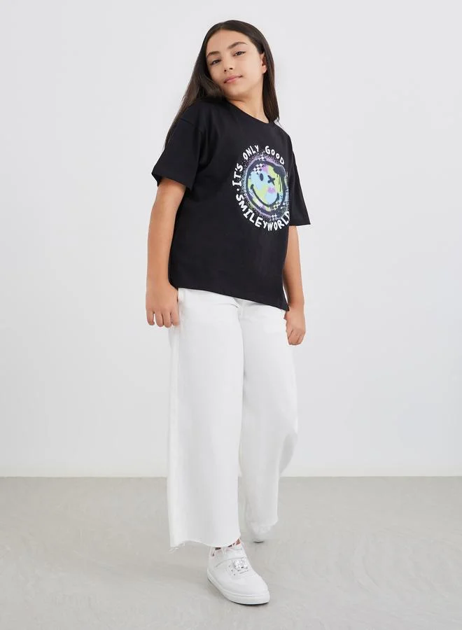 ستايلي Styli Graphic Print Short Sleeve T-Shirt