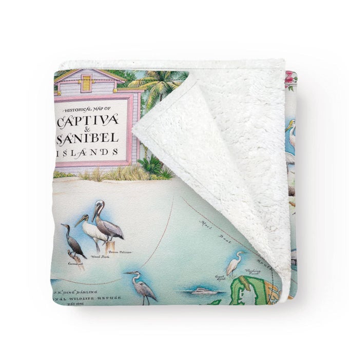 SANIBELCAPTIVA ISLANDS FLEECE BLANKET 58 X 50 THROW BLANKET HANDDRAWN ORIGINAL ART