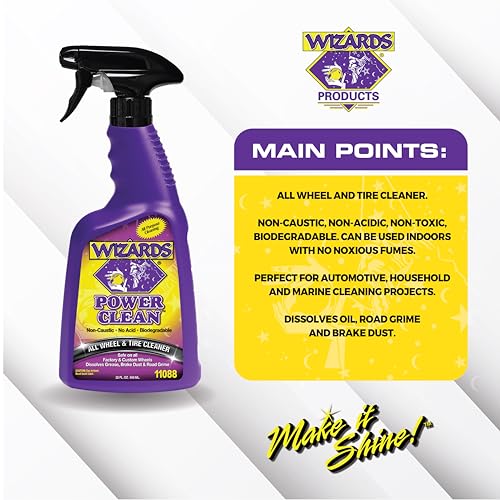 Wizards Power Clean Wheel and Tire Cleaner - Non Caustic and No Acid Biodegradable Interior Car Cleaner - Safe on All Kinds of Wheels - Dissolves Grease, Brake Dust and Road Grime - 22 oz - Image 4