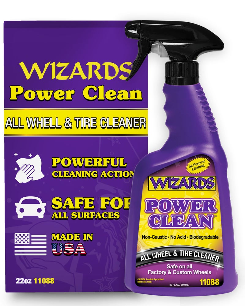 Wizards Power Clean Wheel and Tire Cleaner - Non Caustic and No Acid Biodegradable Interior Car Cleaner - Safe on All Kinds of Wheels - Dissolves Grease, Brake Dust and Road Grime - 22 oz - Image 1