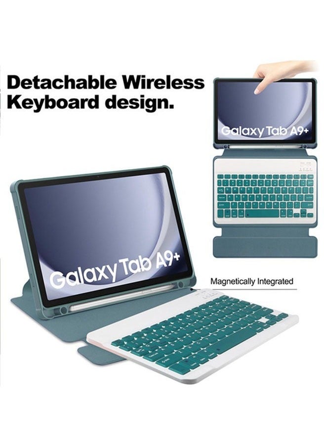 Compatible with Samsung Galaxy Tab A9 Plus 2023 Keyboard Case , SM-X210/SM-X216/SM-X218 Slim Stand Case with S Pen Holder with Bluetooth Wireless Keyboard