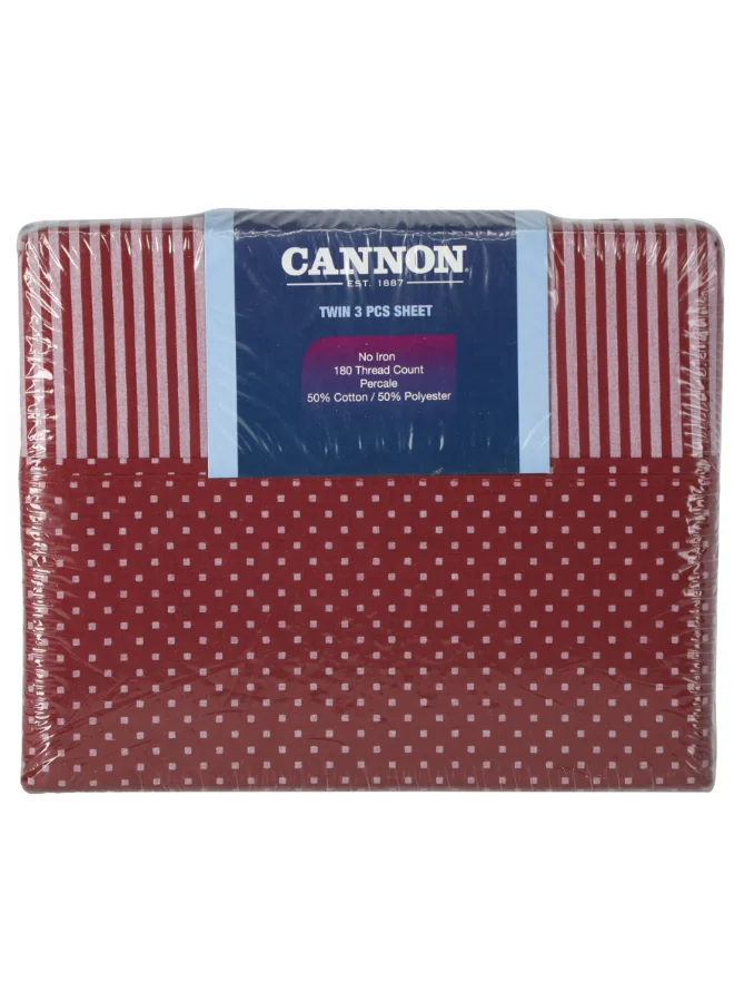 Cannon 3-Piece Dots and Stripes Pattern Twin Bedsheet Set Maroon 7.112 x 28.448 x 22.352 cm CNON T3PCDS
