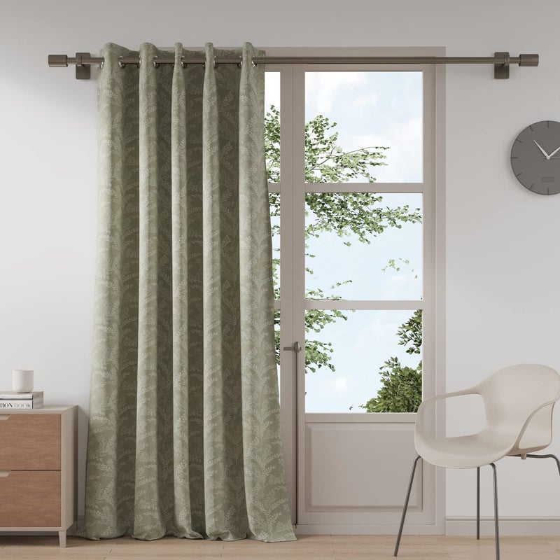 DDECOR Live beautiful Ddecor Curtain Pack of 1 Polyster Jacquard Floral Curtain Large Door 9 FT Ornare Room Darkening 135 CM X 270 CM Green  - Image 1