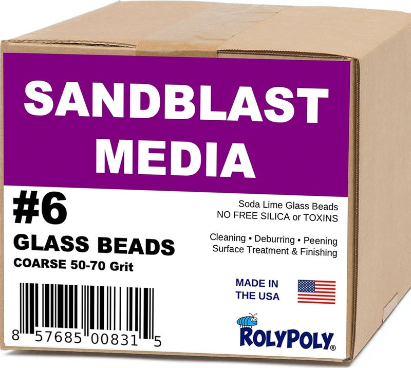 Roly Poly Sandblasting Media Glass Beads #6 (10 LBS) Coarse 50-70 Grit for Sandblaster Abrasive, Blasting Gun, Sand Blast Cabinet - Image 1