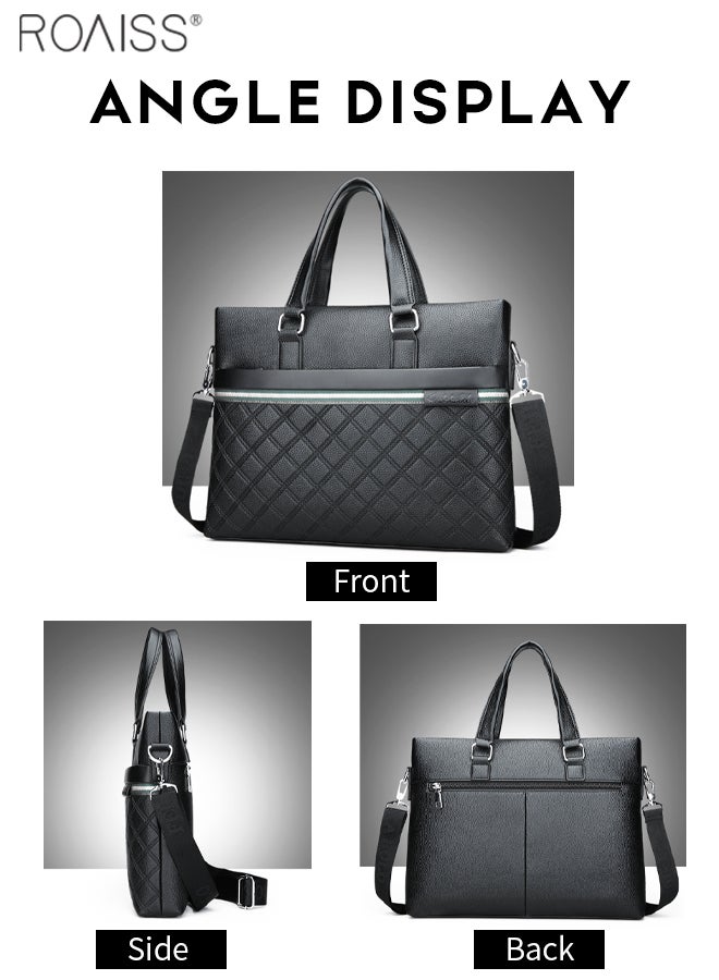 roaiss 2-Piece Business Pu Leather Briefcase Removable And Adjustable Shoulder Strap Casual Plaid Handbag +Zippered Pu Leather Wallet  - Image 5