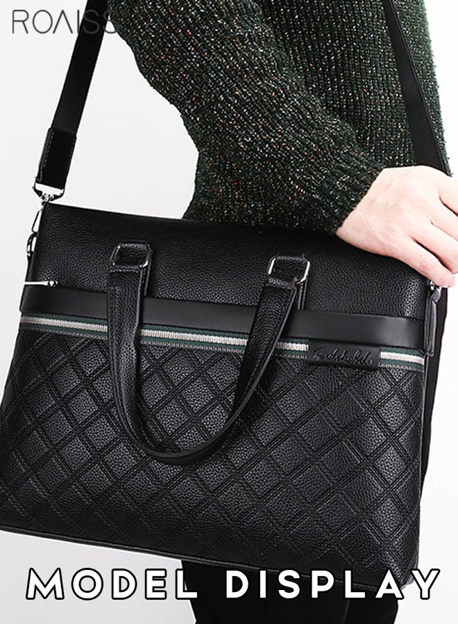 roaiss 2-Piece Business Pu Leather Briefcase Removable And Adjustable Shoulder Strap Casual Plaid Handbag +Zippered Pu Leather Wallet  - Image 3