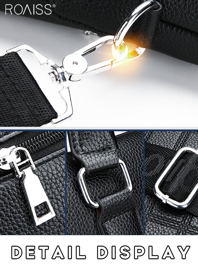 roaiss 2-Piece Business Pu Leather Briefcase Removable And Adjustable Shoulder Strap Casual Plaid Handbag +Zippered Pu Leather Wallet  - Image 2
