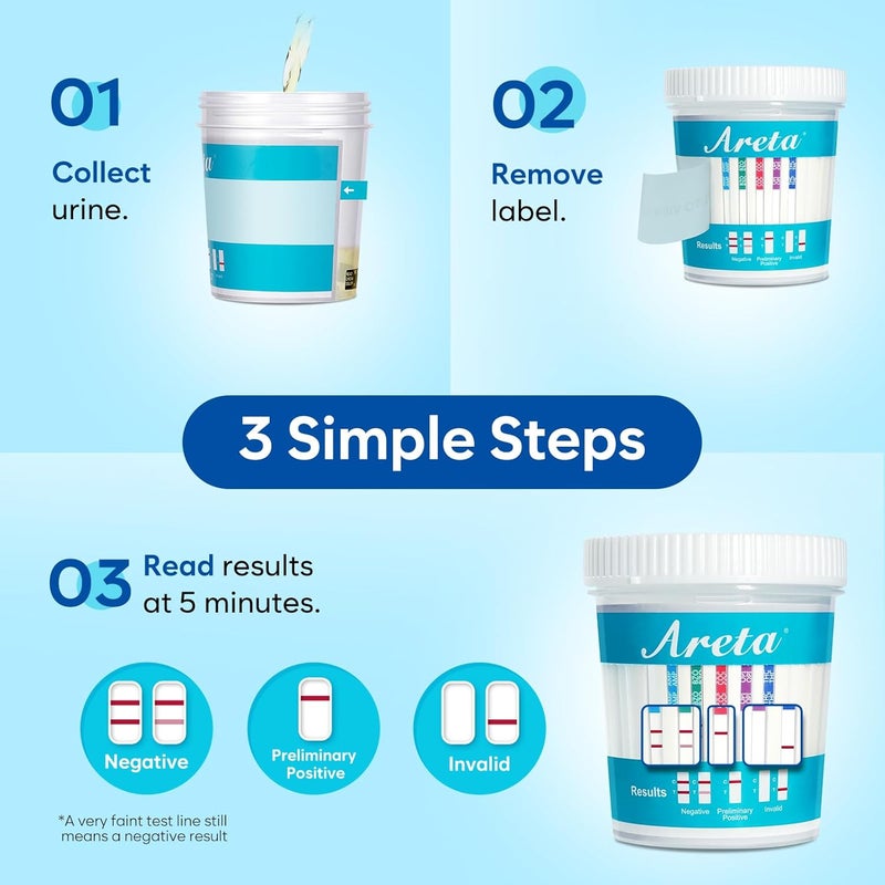 Areta Multi-Drug Test Cup: (12 Pack) at Home Drug Test Kit, Testing 5 Drugs Amphetamine (AMP), Oxazepam (BZO), Cocaine (COC), Morphine (OPI 2000), Cannabinoids (THC 50) -#ACDOA-754-12 - Image 5