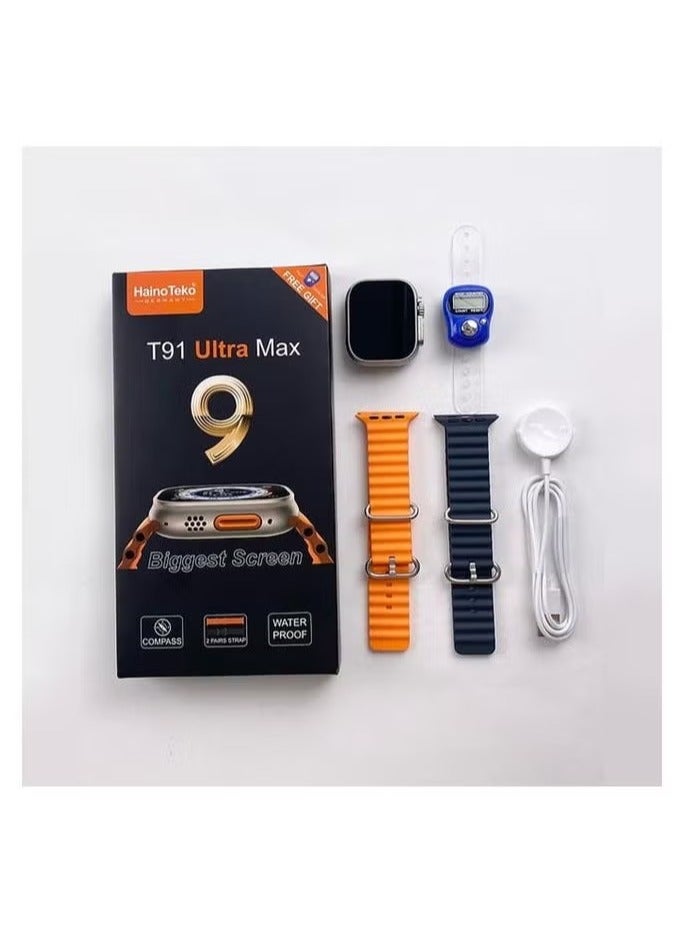 هينو تيكو "T91 Ultra Max Smartwatch with Compass – Extra-Large Display, Dual Strap Design, Waterproof, Advanced Fitness & Health Tracking, Free Gift Included – Ideal for Outdoor & Daily Use" - Image 3