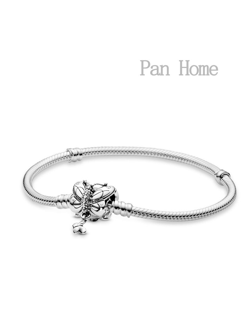 بان هوم  سوار ثعبان فضي لامع مع مشبك فراشة غير قابل للتعديل بطول 19 سم - Image 1