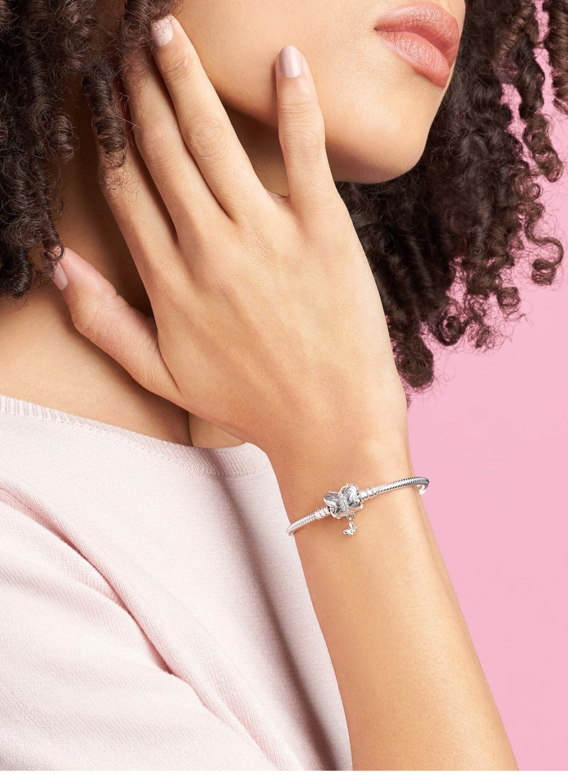 بان هوم  سوار ثعبان فضي لامع مع مشبك فراشة غير قابل للتعديل بطول 19 سم - Image 2