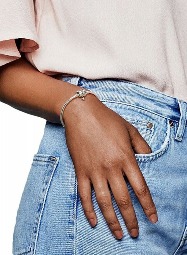 بان هوم  سوار ثعبان فضي لامع مع مشبك فراشة غير قابل للتعديل بطول 19 سم - Image 4