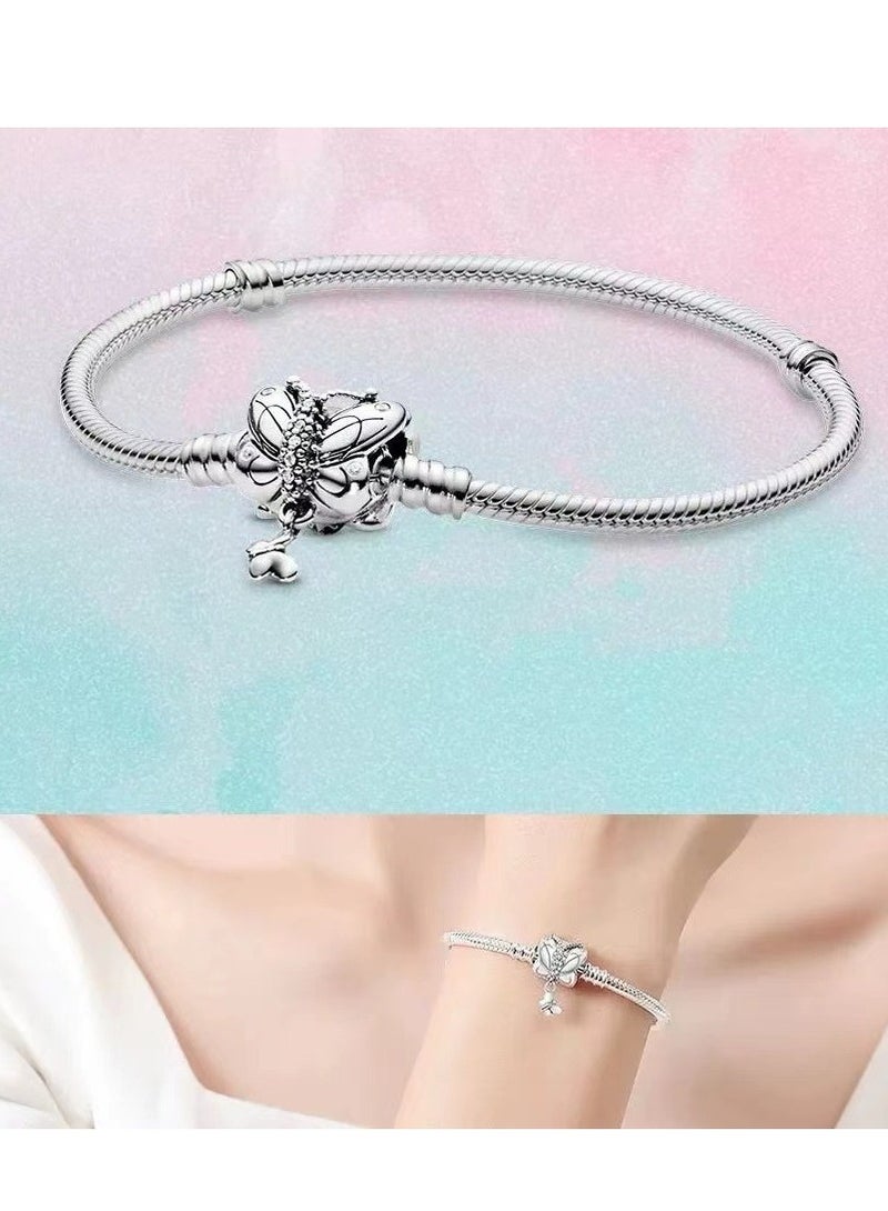 بان هوم  سوار ثعبان فضي لامع مع مشبك فراشة غير قابل للتعديل بطول 19 سم - Image 5