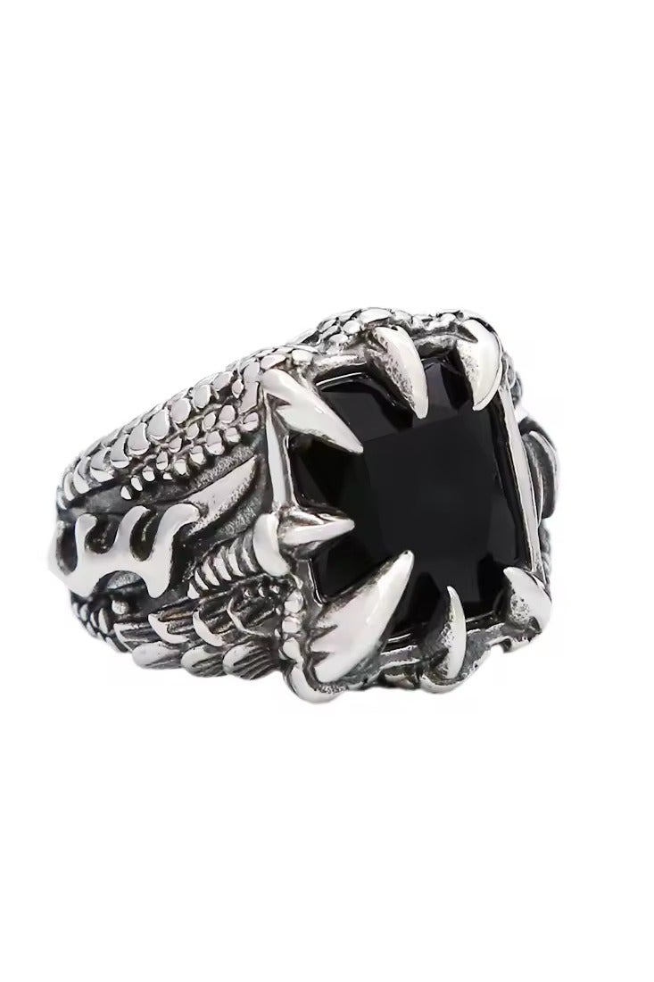 روماد خاتم رجالي بتصميم مخلب تنين من الفولاذ المقاوم للصدأ، بحجر خمر وأسلوب فايكنغ وصخرة قاسية. - Image 1