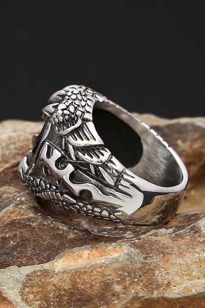 روماد خاتم رجالي بتصميم مخلب تنين من الفولاذ المقاوم للصدأ، بحجر خمر وأسلوب فايكنغ وصخرة قاسية. - Image 4