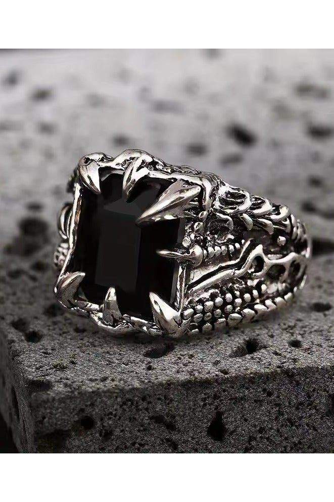 روماد خاتم رجالي بتصميم مخلب تنين من الفولاذ المقاوم للصدأ، بحجر خمر وأسلوب فايكنغ وصخرة قاسية. - Image 2