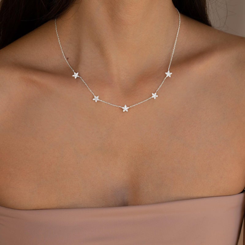 VRIUA Diamond Necklaces for Women - 14K White Gold Plated Dainty Silver Necklace Star CZ Necklace Charm Necklace for Women Minimalistic Trendy Jewelry - Image 2