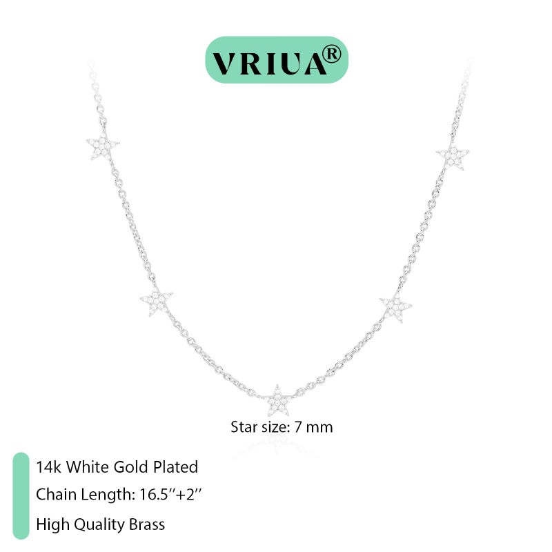 VRIUA Diamond Necklaces for Women - 14K White Gold Plated Dainty Silver Necklace Star CZ Necklace Charm Necklace for Women Minimalistic Trendy Jewelry - Image 4