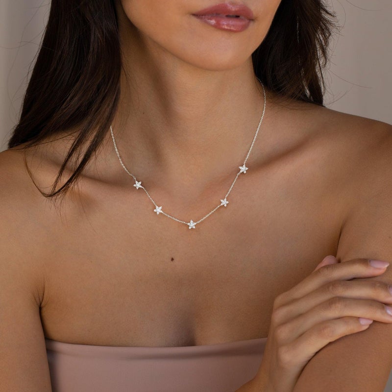 VRIUA Diamond Necklaces for Women - 14K White Gold Plated Dainty Silver Necklace Star CZ Necklace Charm Necklace for Women Minimalistic Trendy Jewelry - Image 3