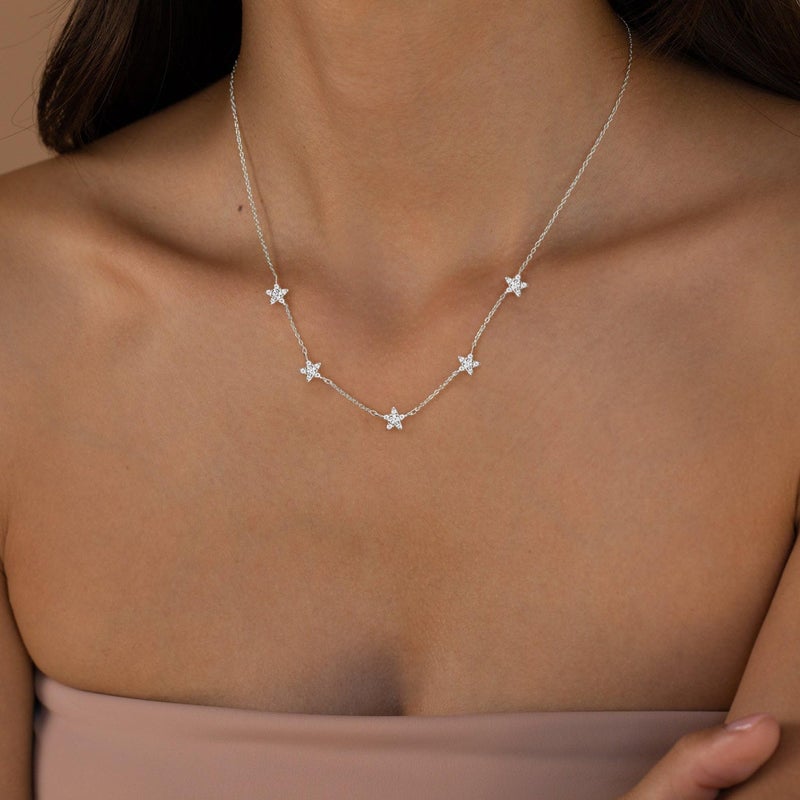 VRIUA Diamond Necklaces for Women - 14K White Gold Plated Dainty Silver Necklace Star CZ Necklace Charm Necklace for Women Minimalistic Trendy Jewelry - Image 5