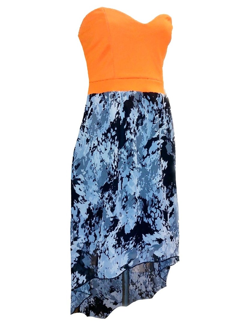 Women low high printed chiffon dress multi color 