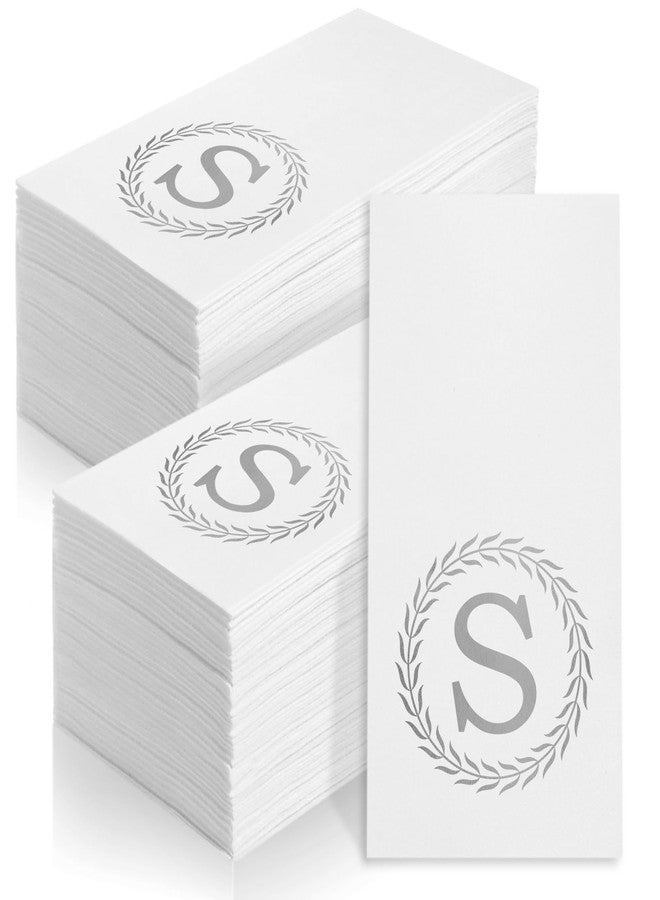 NFSQ 100 Silver Monogram Disposable Napkins - Letter S Hand Towels Decorative, Dinner Napkins for Guest, Monogrammed Hand Towels for Bathroom Wedding Birthday Party Baby Shower - Image 1