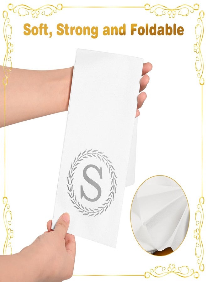 NFSQ 100 Silver Monogram Disposable Napkins - Letter S Hand Towels Decorative, Dinner Napkins for Guest, Monogrammed Hand Towels for Bathroom Wedding Birthday Party Baby Shower - Image 3