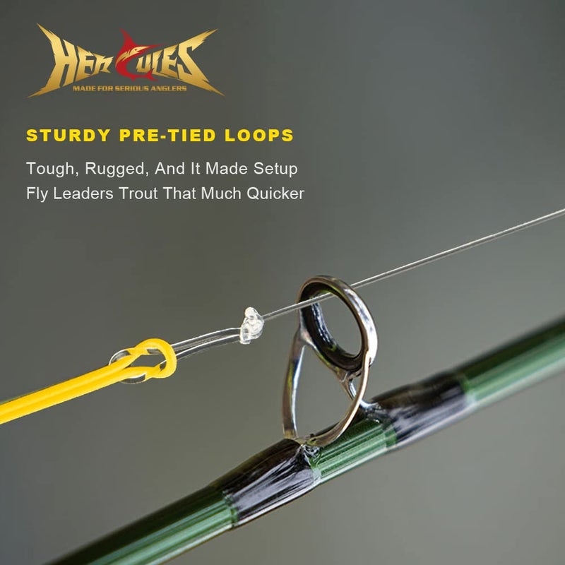 HERCULES Pre-Tied Loop Fly Fishing Leader 6 Pack with Tapered Leader Wallet, 7.5FT - 0X - 10.6LB - Image 4