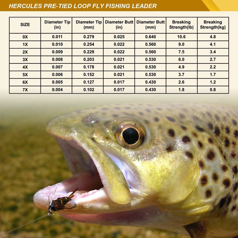 HERCULES Pre-Tied Loop Fly Fishing Leader 6 Pack with Tapered Leader Wallet, 7.5FT - 0X - 10.6LB - Image 2