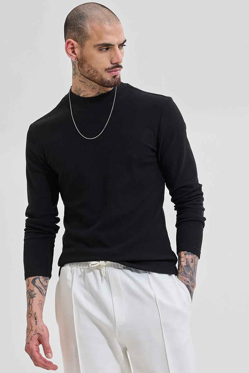 SNITCH Black Slim Fit Stretch Sweater