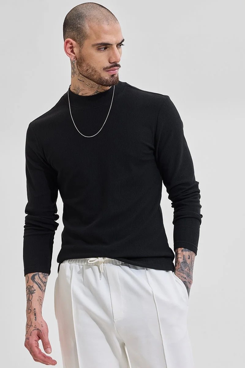 SNITCH Black Slim Fit Stretch Sweater