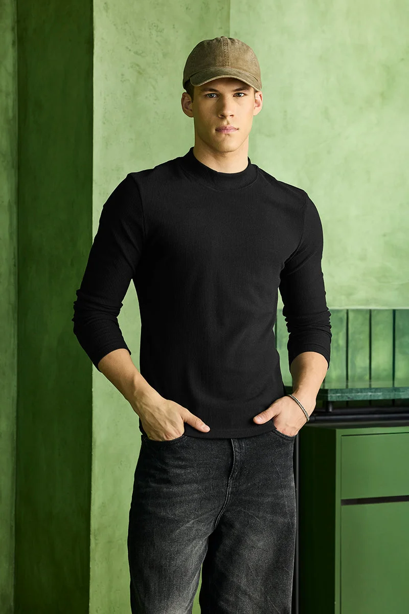 SNITCH Black Slim Fit Stretch Sweater