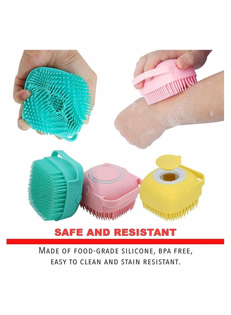 Silicone Body Brush, Bath Exfoliating Scrubber, 2-in-1 Shower with Gel Dispenser, Cleansing Massage Shampoo Brush for Baby Men Women - 3 Pieces - Image 3