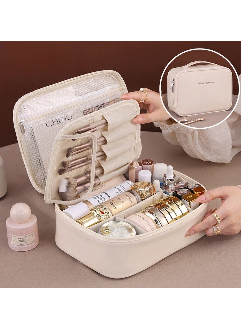 Portable Waterproof Makeup Bag - Professional Cosmetic Organizer with Dividers & Brush Compartments, Travel Toiletry Case for Women & Girls - Image 1