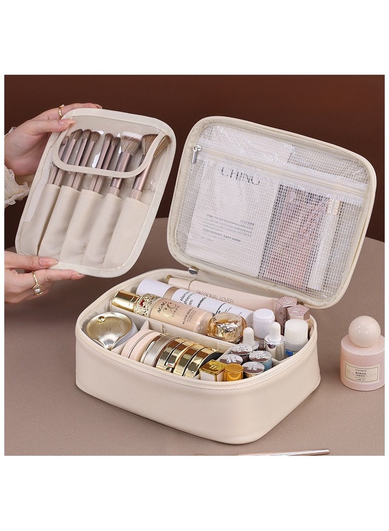 Portable Waterproof Makeup Bag - Professional Cosmetic Organizer with Dividers & Brush Compartments, Travel Toiletry Case for Women & Girls - Image 2