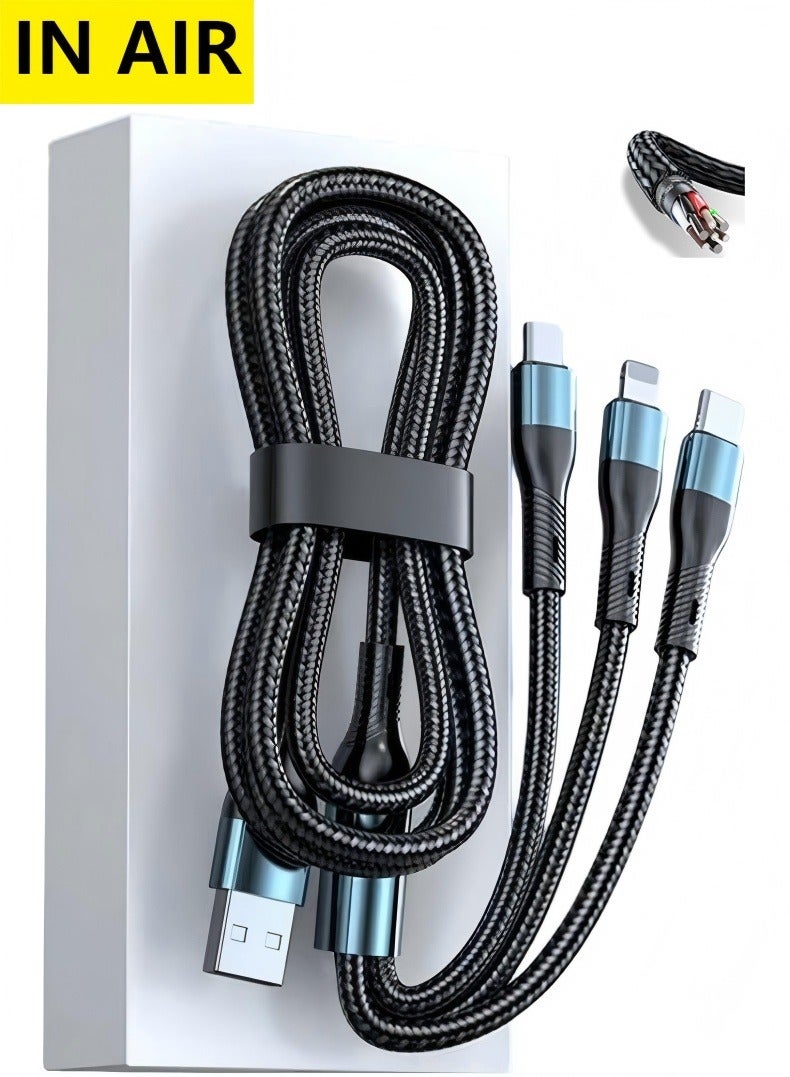 In Air 3-in-1 USB Fast Charging Cable - 120W Power Super Fast Charger Cords Universal Phone Charger, Multiple Charger Wire for Cellphone, Tablets and More 1.2 Meters Long - Image 1