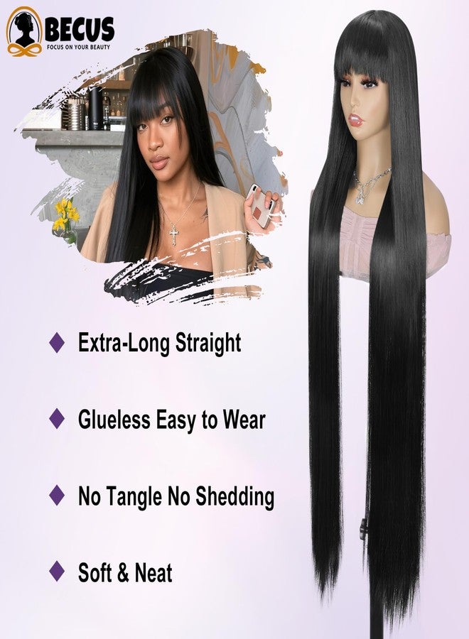 BECUS Extra Long 40'' Black Wig with Bangs, Straight Hair Wigs for Black Women, No Headband, Natural Look for Daily Wear, Party, Cosplay - Image 4